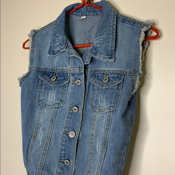 Denim Vest | Jean Button Down Two Chest Pocket Sleeveless Top | Size Medium - Picture 2 of 6